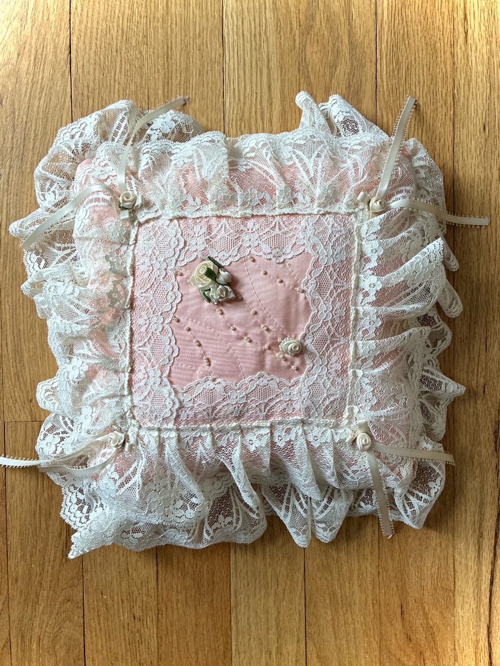 NWT Saks Fifth Avenue, Made in England, Antique Blush Pink Square Pillow, 1980’s